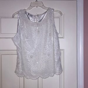 Vintage White beaded Sleeveless Top